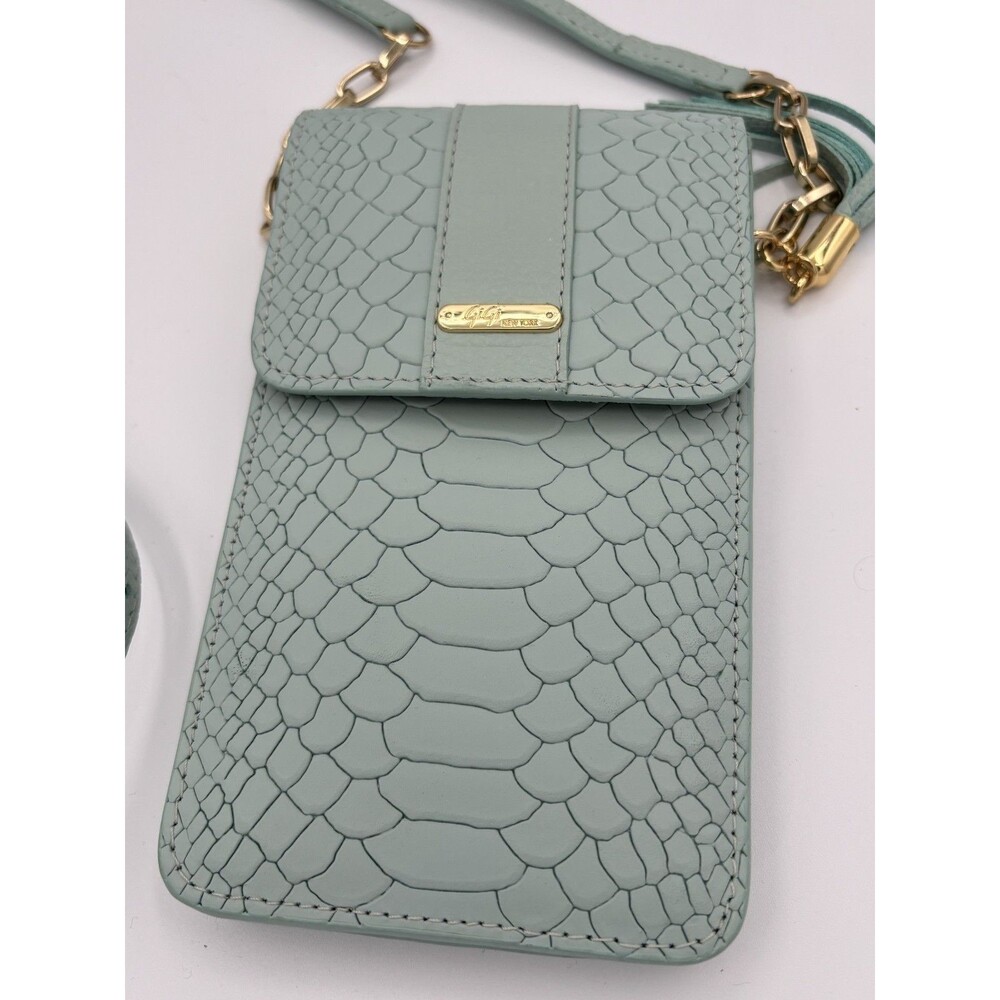 GiGi‎ New York Phone Case Leather Mini Crossbody Embossed Seafoam Purse Tassel - Picture 4 of 8